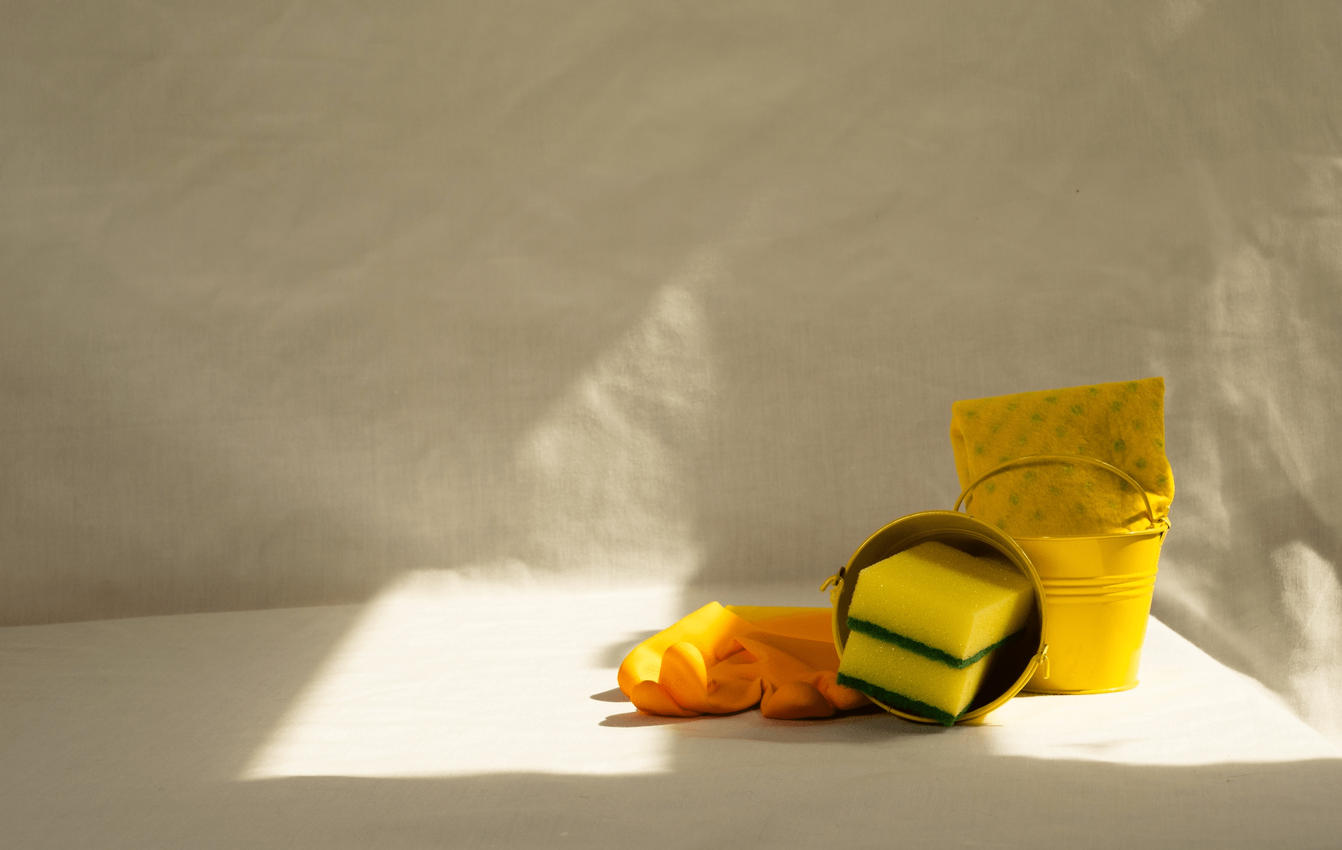 Oil tank cleaning buckets, sponges and cloths.